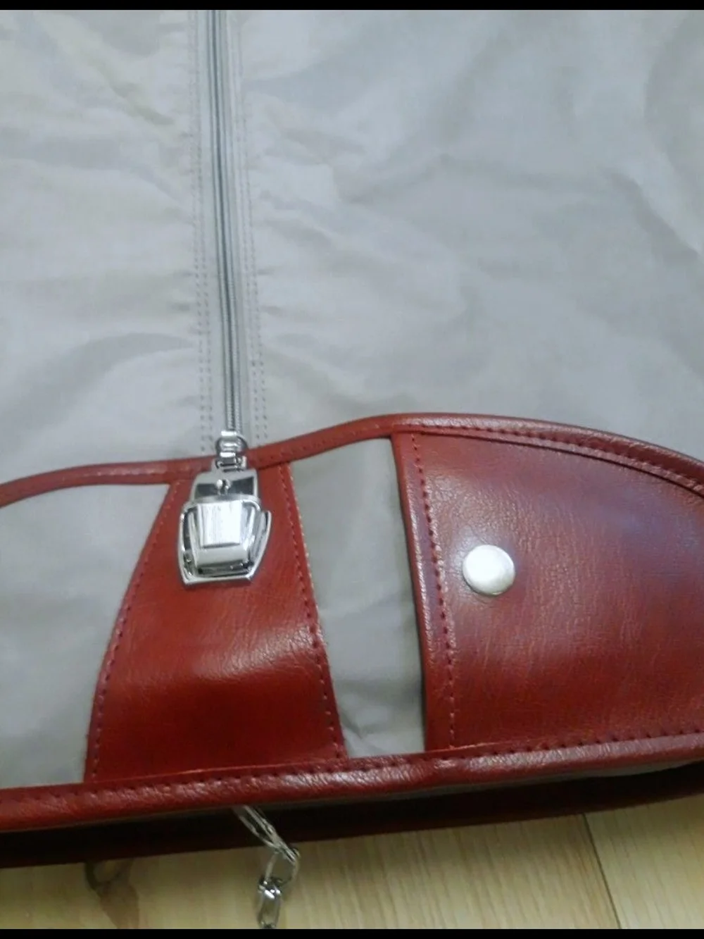 Vintage Collectible Gray and Burgundy American Travel Garment Bag Shoulder Strap
